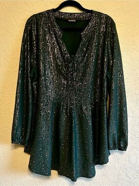 BloomChic Green Gold Celestial Star Peplum Tunic Size 18/20